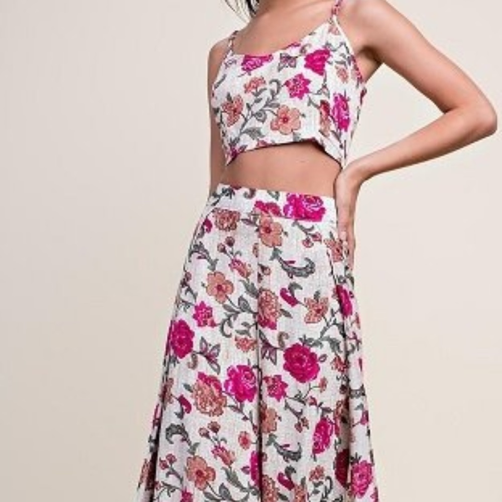 Beautiful vintage floral slit pant set